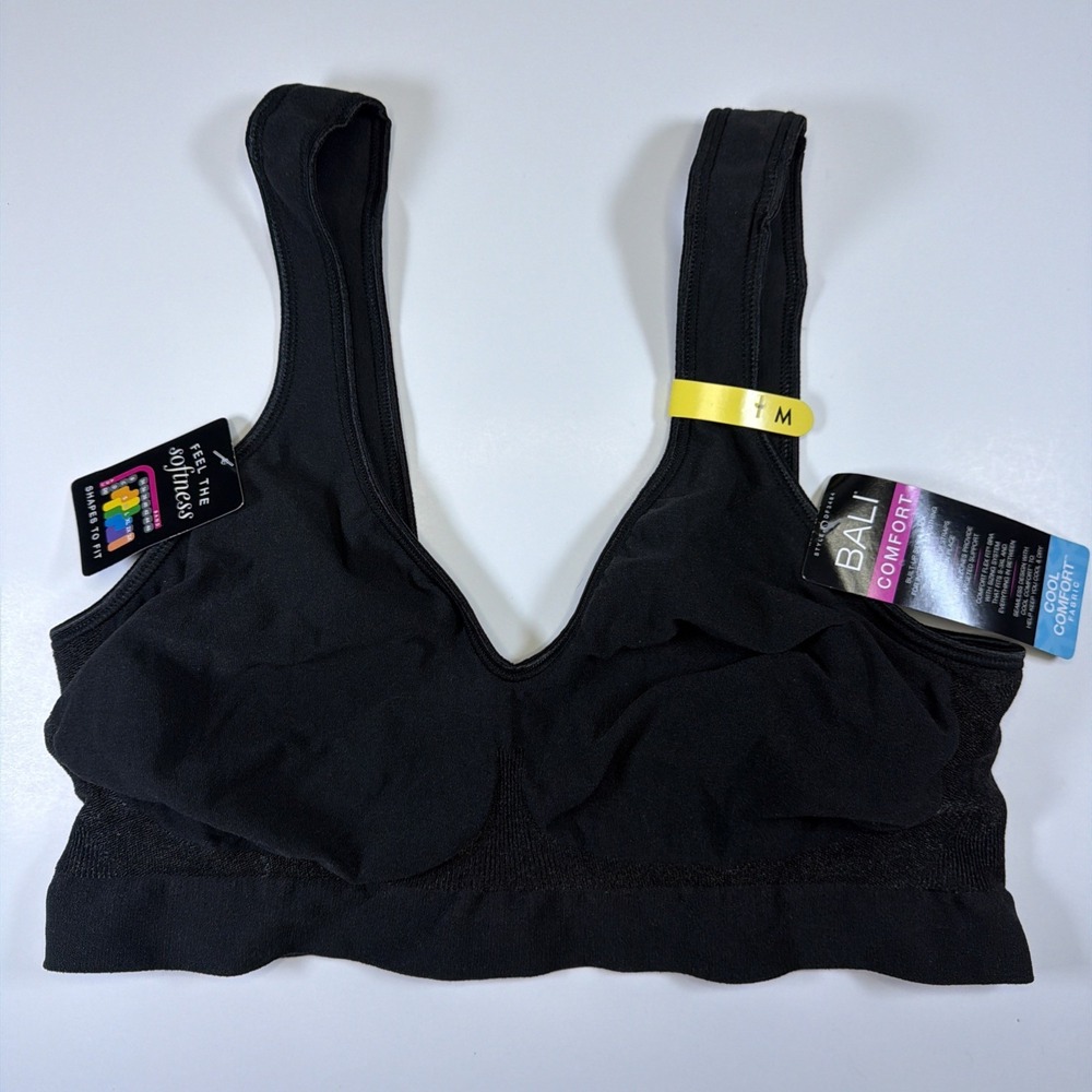 BALI Comfort Revolution Comfort Flex Fit Wireless Bra Medium Black DF3484 NWT
